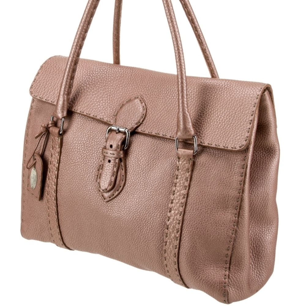 Fendi Selleria Linda Top Handle Bag Metallic Blush Pink Leather - Picture 2 of 11